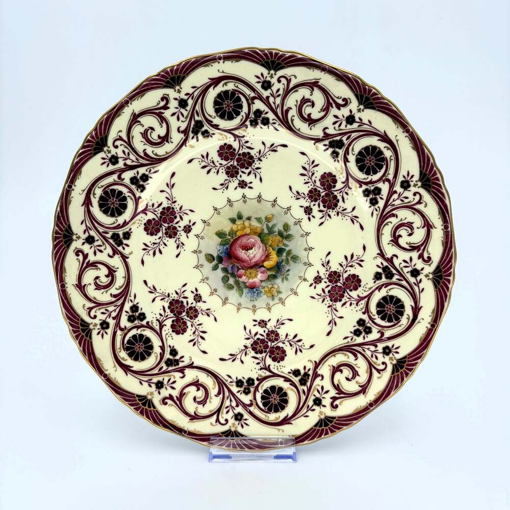Vintage Royal Worcester 1953 Floral Cabinet Plate Maroon & Gold Z1365